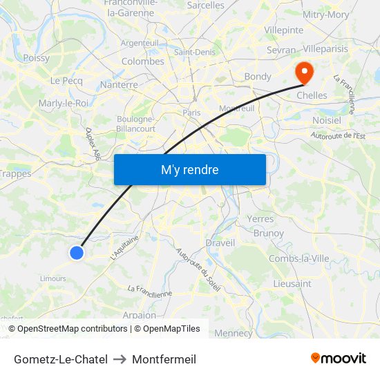 Gometz-Le-Chatel to Montfermeil map