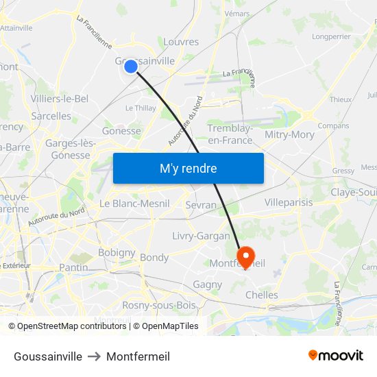 Goussainville to Montfermeil map