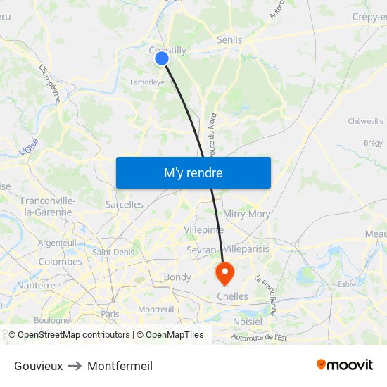 Gouvieux to Montfermeil map