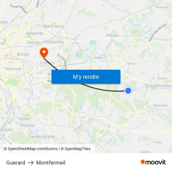 Guerard to Montfermeil map