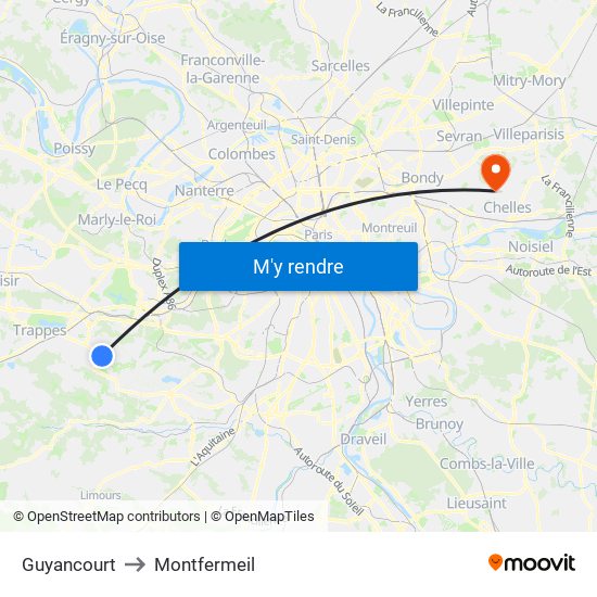 Guyancourt to Montfermeil map