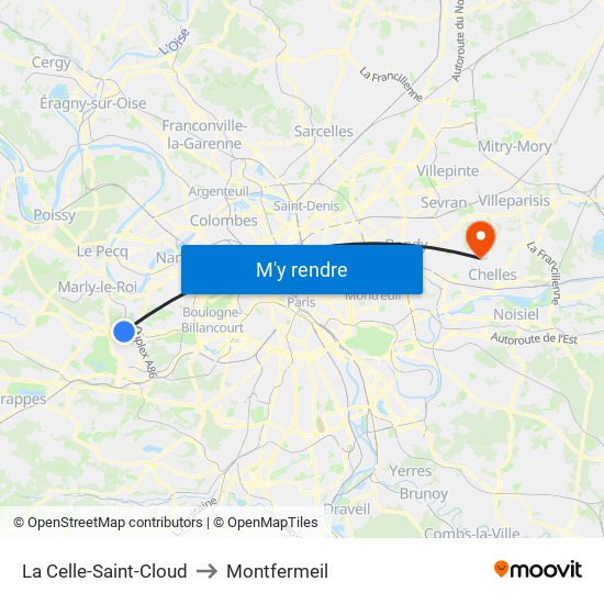 La Celle-Saint-Cloud to Montfermeil map