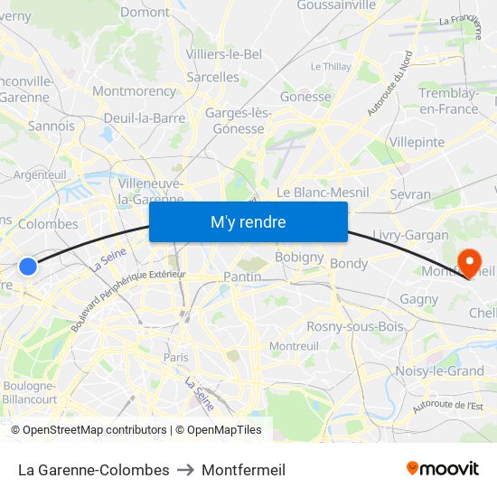 La Garenne-Colombes to Montfermeil map