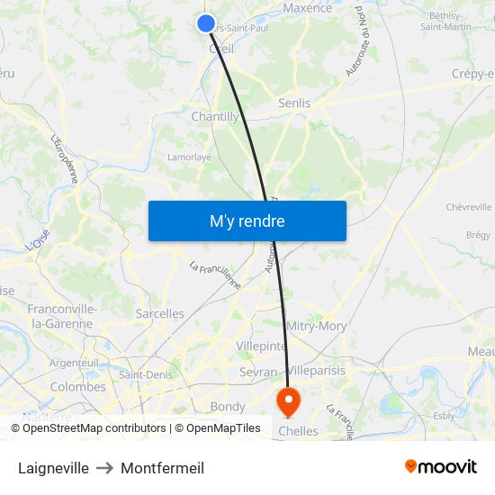 Laigneville to Montfermeil map