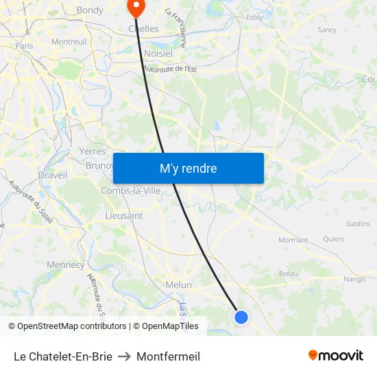 Le Chatelet-En-Brie to Montfermeil map