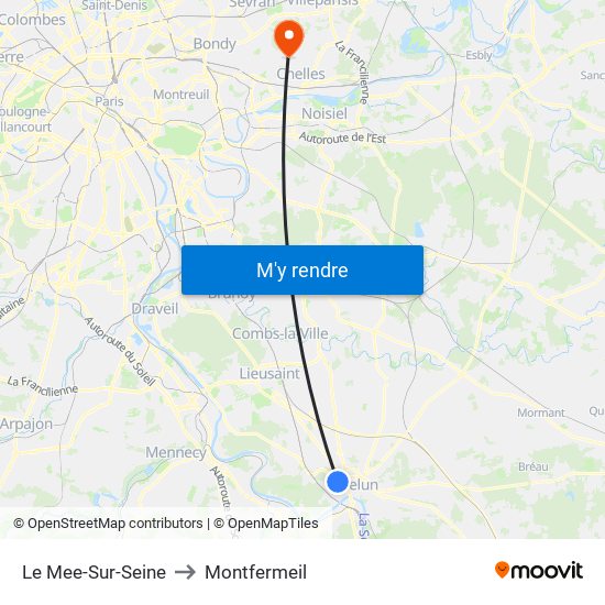 Le Mee-Sur-Seine to Montfermeil map