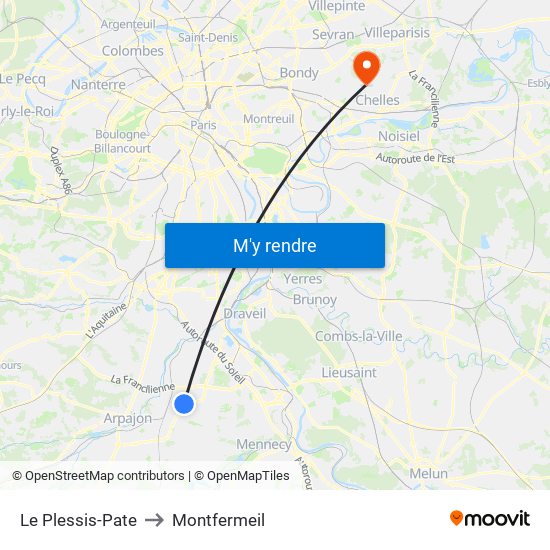 Le Plessis-Pate to Montfermeil map