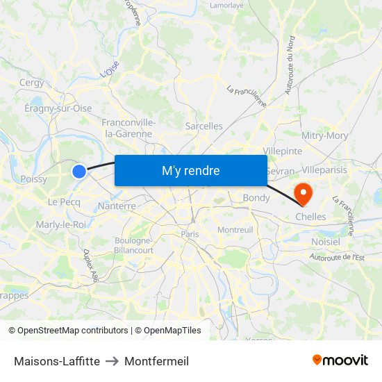 Maisons-Laffitte to Montfermeil map