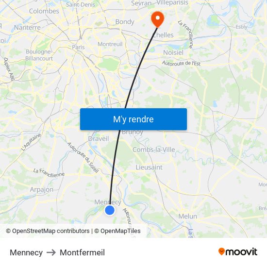 Mennecy to Montfermeil map