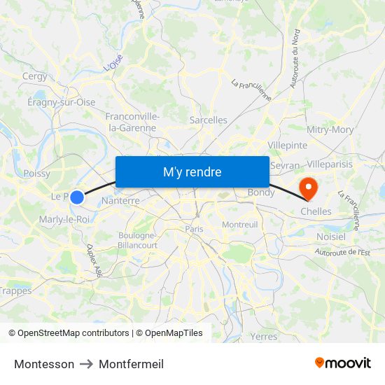 Montesson to Montfermeil map