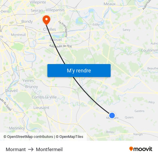 Mormant to Montfermeil map