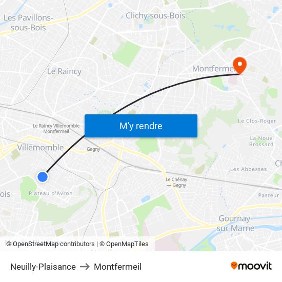 Neuilly-Plaisance to Montfermeil map