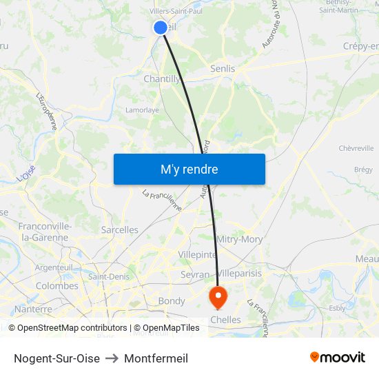 Nogent-Sur-Oise to Montfermeil map