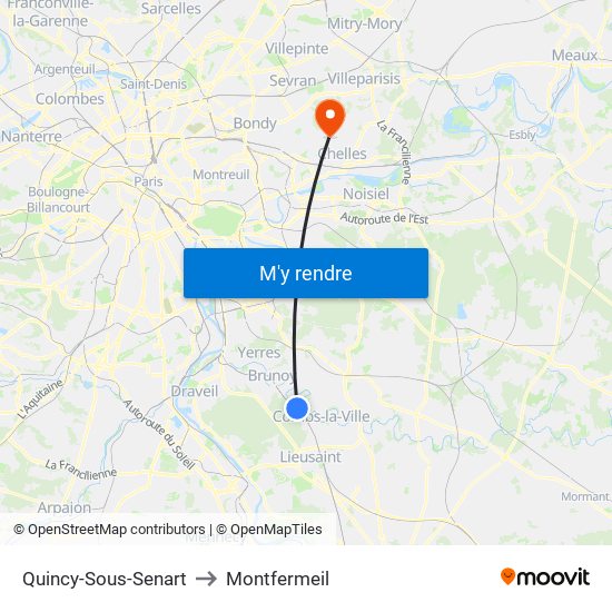 Quincy-Sous-Senart to Montfermeil map