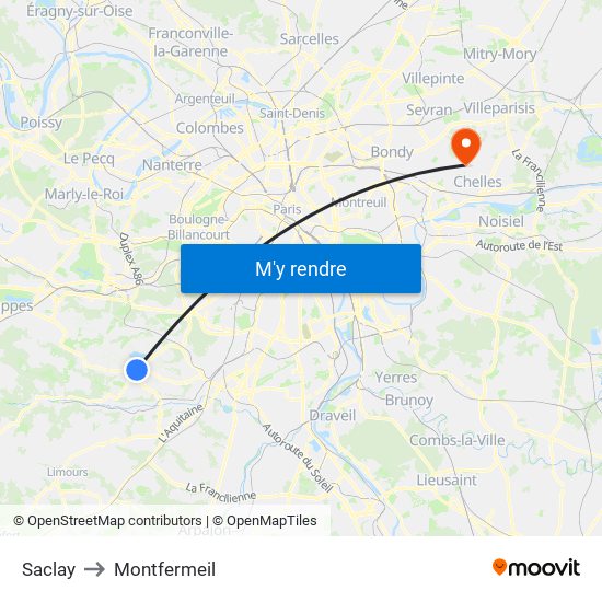 Saclay to Montfermeil map