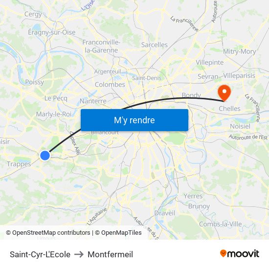 Saint-Cyr-L'Ecole to Montfermeil map
