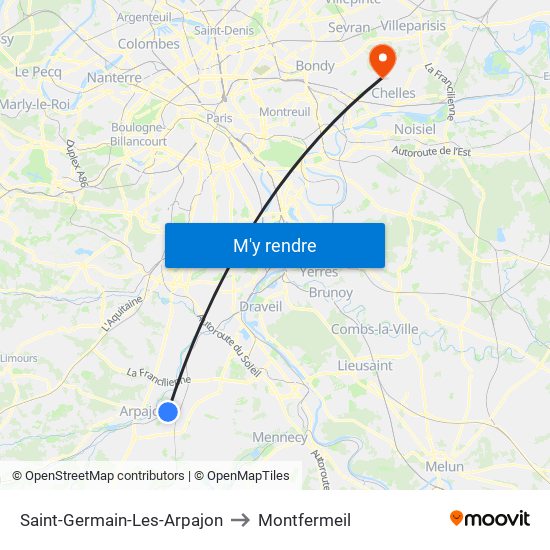Saint-Germain-Les-Arpajon to Montfermeil map