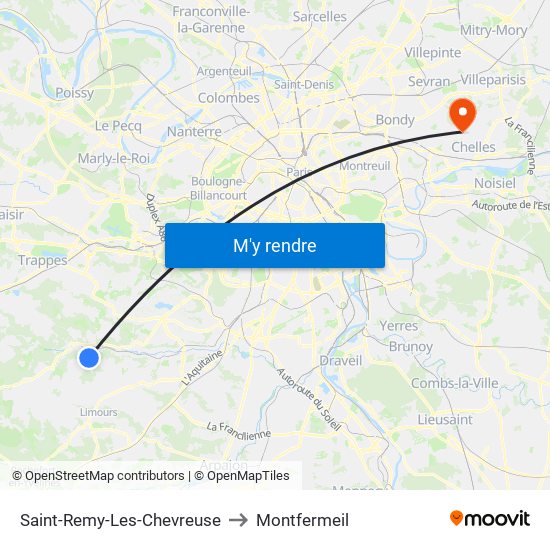 Saint-Remy-Les-Chevreuse to Montfermeil map