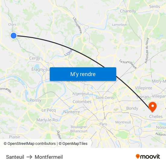 Santeuil to Montfermeil map