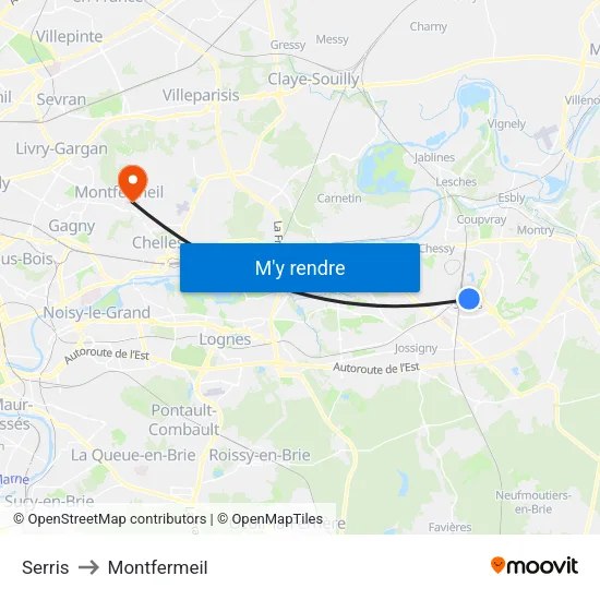 Serris to Montfermeil map