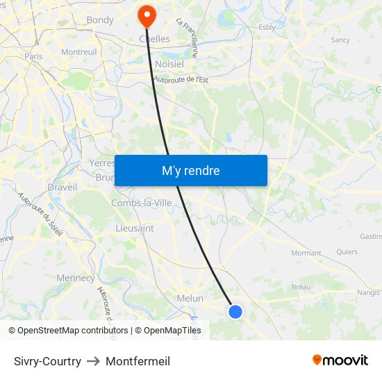 Sivry-Courtry to Montfermeil map