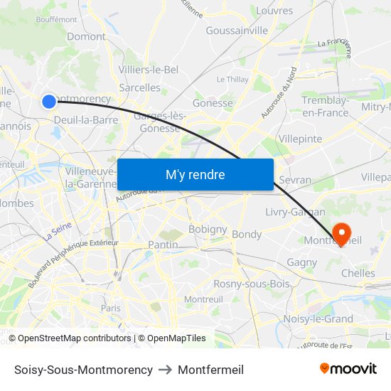 Soisy-Sous-Montmorency to Montfermeil map