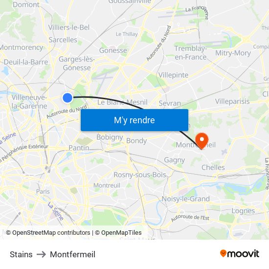 Stains to Montfermeil map