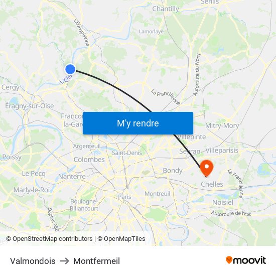 Valmondois to Montfermeil map