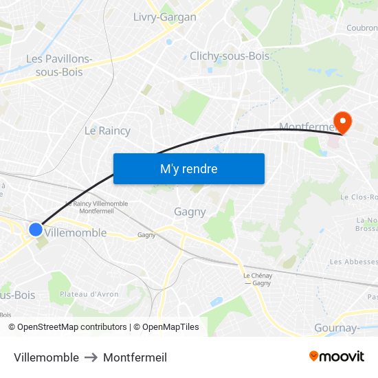 Villemomble to Montfermeil map