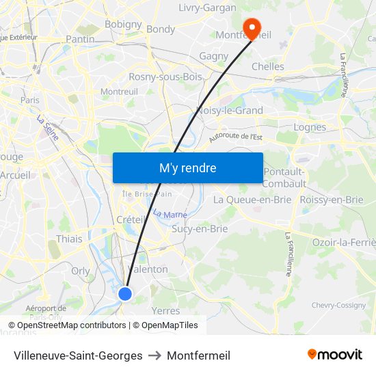 Villeneuve-Saint-Georges to Montfermeil map