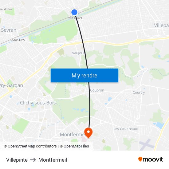 Villepinte to Montfermeil map