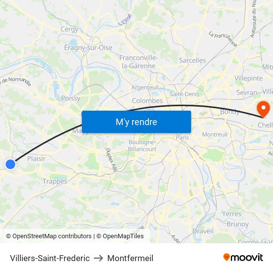 Villiers-Saint-Frederic to Montfermeil map