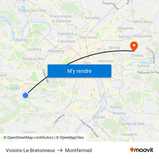 Voisins-Le-Bretonneux to Montfermeil map