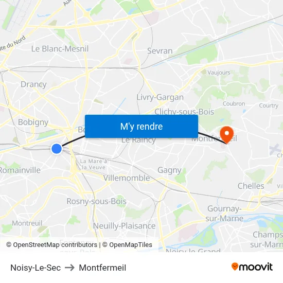 Noisy-Le-Sec to Montfermeil map
