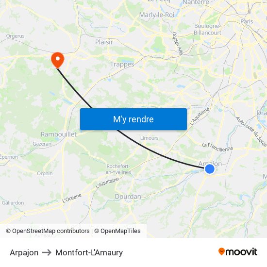 Arpajon to Montfort-L'Amaury map