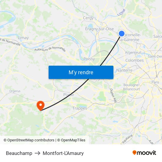 Beauchamp to Montfort-L'Amaury map