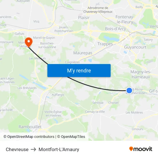 Chevreuse to Montfort-L'Amaury map