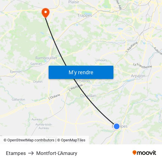 Etampes to Montfort-L'Amaury map