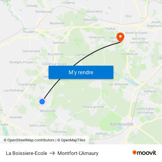 La Boissiere-Ecole to Montfort-L'Amaury map