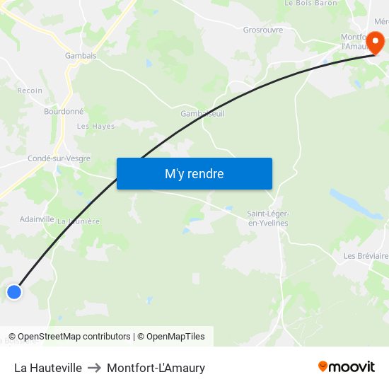 La Hauteville to Montfort-L'Amaury map