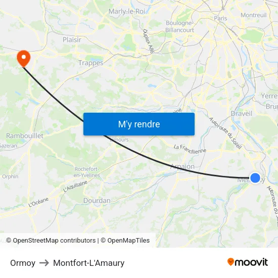 Ormoy to Montfort-L'Amaury map
