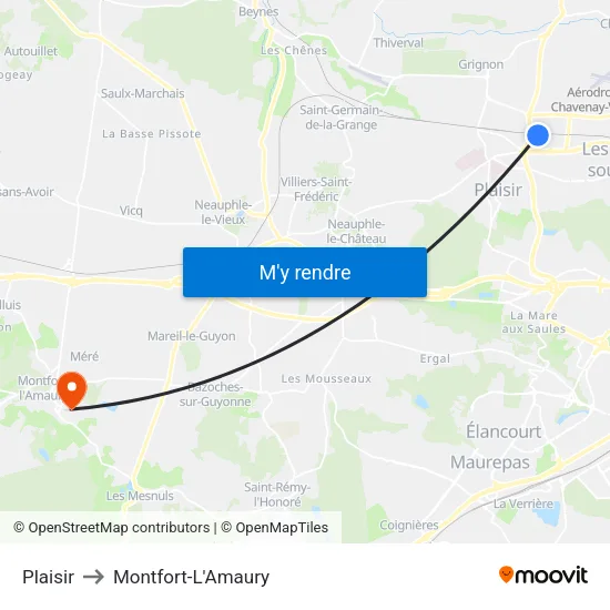 Plaisir to Montfort-L'Amaury map