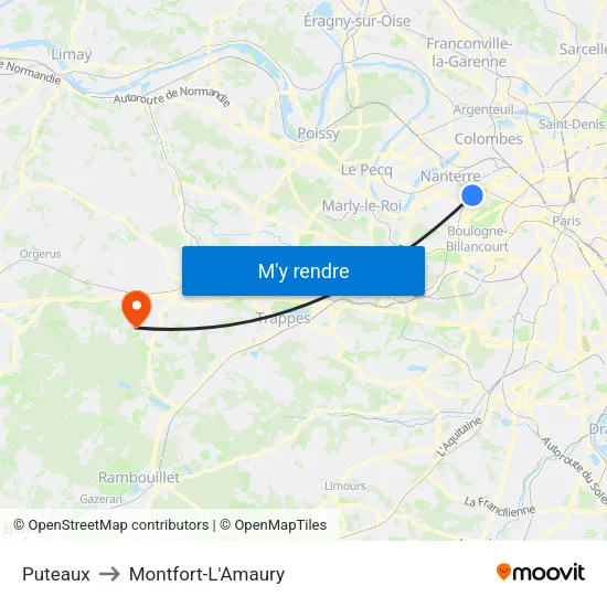 Puteaux to Montfort-L'Amaury map