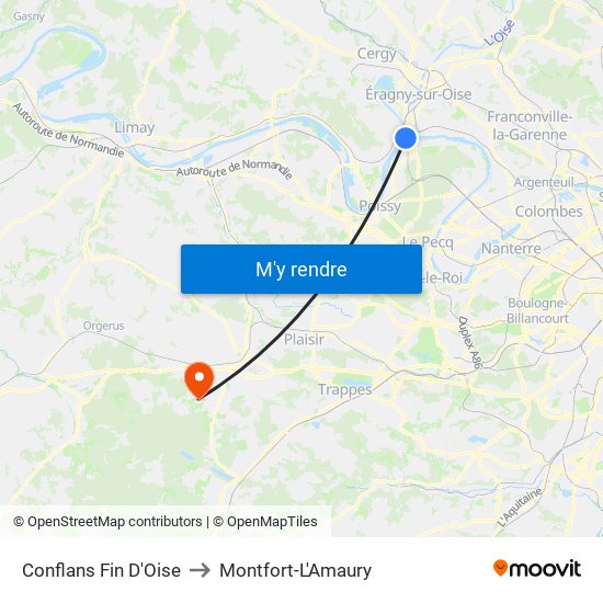 Conflans Fin D'Oise to Montfort-L'Amaury map