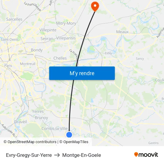 Evry-Gregy-Sur-Yerre to Montge-En-Goele map