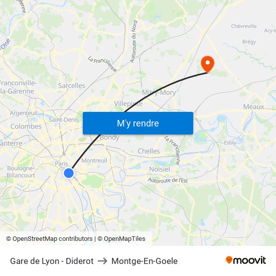 Gare de Lyon - Diderot to Montge-En-Goele map