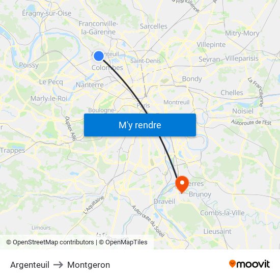 Argenteuil to Montgeron map