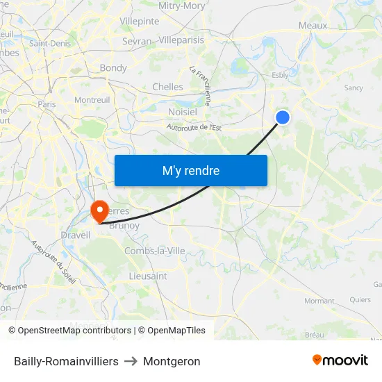 Bailly-Romainvilliers to Montgeron map