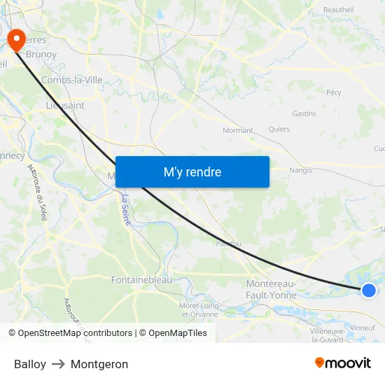 Balloy to Montgeron map