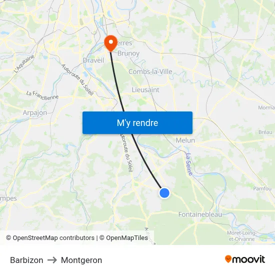 Barbizon to Montgeron map